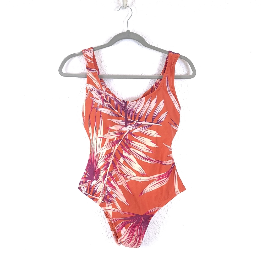 Kona Sol Tropical Palm Orange One-piece Swimsuit - Picture 3 of 10